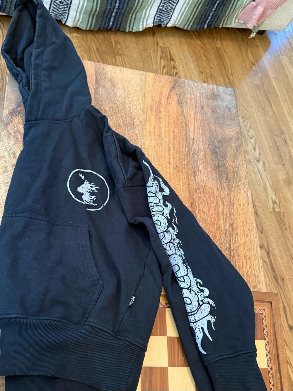 Hudson Outerwear Men's Black Graphic Hoodie with White Lion Flame Print goth alt